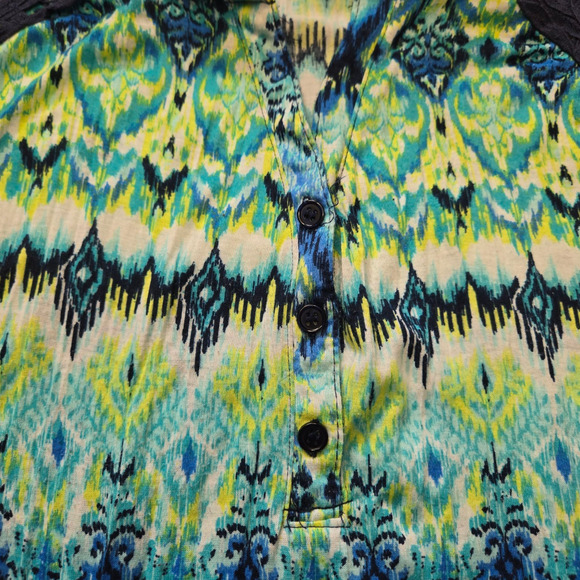 French Laundry Green Blue Watercolor V Neck Relaxed High Low Blouse Size 1X - Picture 5 of 10